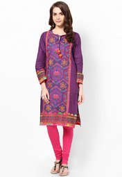 W Pink Solid Cotton Churidar Women