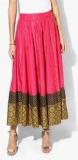 W Pink Solid Viscose Flared Skirt women