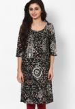 W Poly Crepe Black Printed Kurta Women