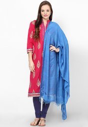 W Viscose Blend Blue Solid Dupatta Women