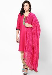 W Viscose Blend Pink Solid Dupatta Women