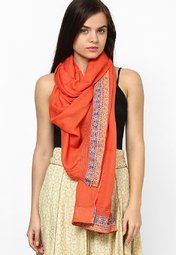 W Viscose Orange Solid Dupatta women