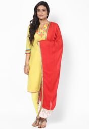 W Viscose Red Solid Dupatta Women