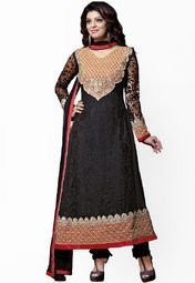 We-desi Black Embroidered Dress Material Women