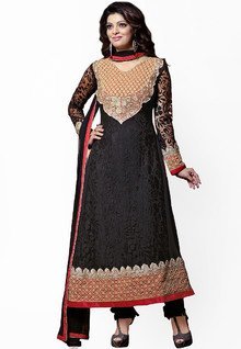 We-desi Black Embroidered Dress Material women