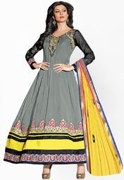 We-desi Embroidered Grey Dress Material Women