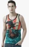 Wear Your Mind Blue Printed Round Neck Vest Men