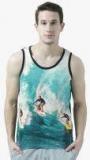 Wear Your Mind Turquoise Printed Round Neck Vest Men