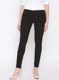 Wills Lifestyle Black Skinny Fit Self Checked Formal Trousers Women