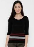 Wills Lifestyle Black Striped Sweater Women