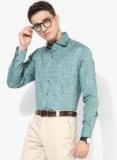 Wills Lifestyle Green Printed Slim Fit Formal Shirt Men