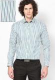 Wills Lifestyle Green Striped Formal Shirt Men