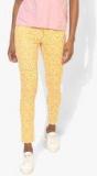 Wills Lifestyle Mustard Printed Slim Fit Chinos Women