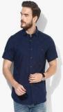 Wills Lifestyle Navy Blue Solid Slim Fit Casual Shirt Men