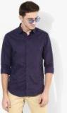 Wills Lifestyle Navy Blue Solid Slim Fit Formal Shirt men