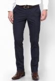 Wills Lifestyle Navy Blue Solid Trouser Men