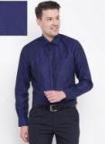 Wills Lifestyle Navy Blue Textured Slim Fit Formal Shirt Men