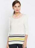 Wills Lifestyle White Striped Sweater Women