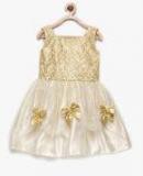 Winakki Cream Self Design Party Dress girls