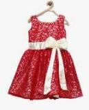 Winakki Red Self Design Party Dress girls