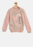 Wingsfield Beige & Peach Coloured Printed Sweater Girls