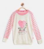 Wingsfield Cream Coloured & Pink Printed Pullover Girls