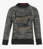 Wingsfield Grey Melange Self Design Pullover Sweater Girls