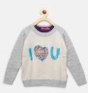 Wingsfield Off White & Grey Melange Sequinned Sweater Girls