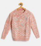 Wingsfield Peach Coloured & White Self Design Pullover Girls