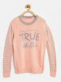 Wingsfield Peach Coloured Printed Pullover Girls