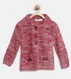 Wingsfield Pink & Yellow Self Design Cardigan Girls