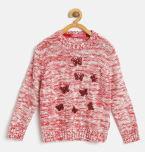 Wingsfield Red & White Sequinned Self Design Pullover Girls