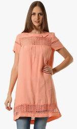 Wowww Peach Coloured Solid Tunic women