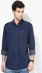 Wrangler Navy Blue Solid Casual Shirt men