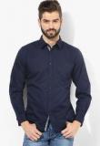 Wrangler Navy Blue Solid Regular Fit Casual Shirt Men