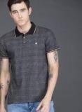 Wrogn Black & Grey Checked Polo Collar T Shirt Men