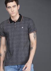 Wrogn Black & Grey Checked Polo Collar T Shirt men