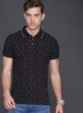 Wrogn Black Printed Polo Collar T Shirt Men