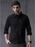 Wrogn Black Printed Slim Fit Casual Shirt Men