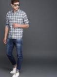 Wrogn Blue & Off White Regular Fit Checked Casual Shirt Men