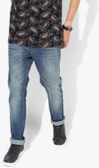 Wrogn Blue Regular Fit Mid Rise Clean Look Jeans men