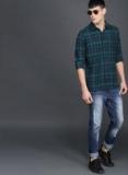 Wrogn Blue Slim Fit Checked Casual Shirt Men