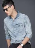 Wrogn Blue Slim Fit Faded Casual Shirt Men