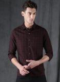 Wrogn Brown & Navy Slim Fit Checked Casual Shirt Men