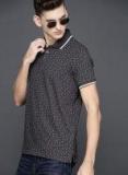 Wrogn Charcoal Printed Polo Collar T Shirt Men