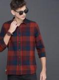 Wrogn Maroon & Navy Blue Slim Fit Checked Casual Shirt Men