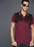 Wrogn Maroon Printed Polo Collar T Shirt Men