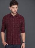 Wrogn Maroon Slim Fit Checked Casual Shirt Men