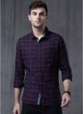 Wrogn Navy & Maroon Slim Fit Checked Casual Shirt Men