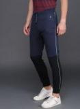 Wrogn Navy Blue & Black Slim Fit Joggers Men